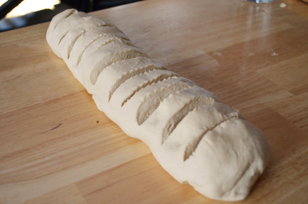 dough scored into 12 pieces